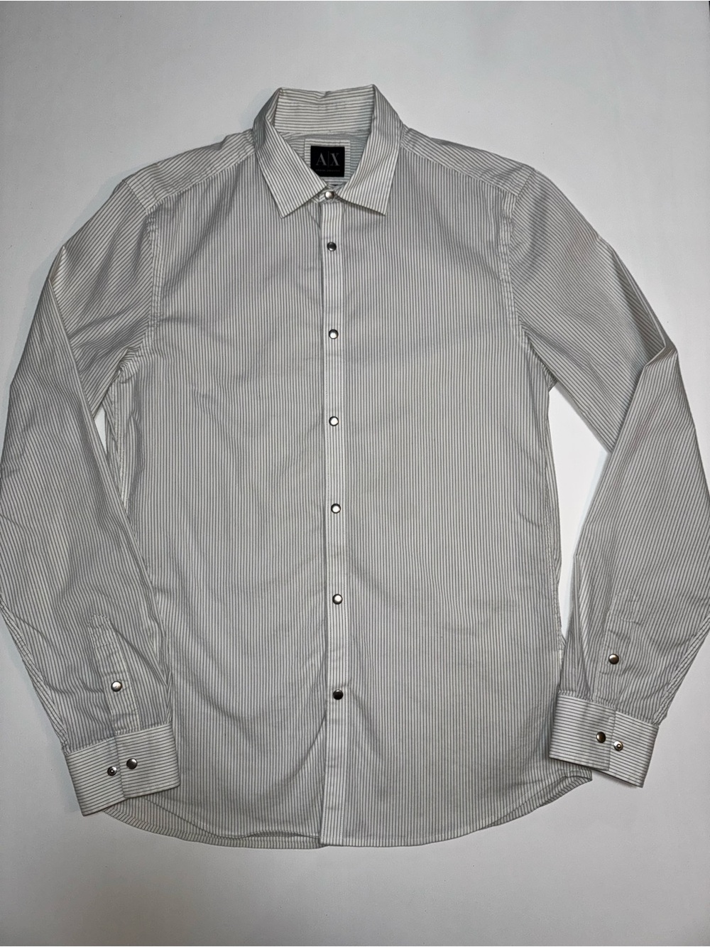 Armani Exchange A|X Men’s Shirt Size S cream black Striped Stretch Snap Button